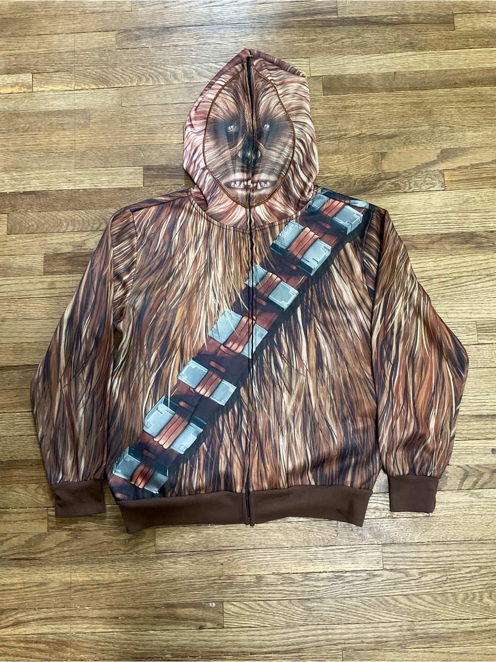Star Wars Chewbacca Full Zip Hoodie Mask Fleece Jacket Medium Mad Engine C